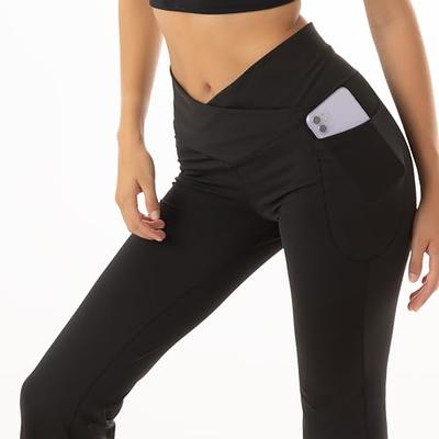 Women's Flare Yoga Pants with Pockets - V Crossover Flare Leggings - High  Waisted Workout Casual Bootcut Pants