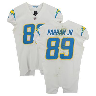 Donald Parham Jr. Los Angeles Chargers Game-Used #89 White Jersey vs.  Philadelphia Eagles on November 7 2021