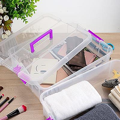 Sterilite Stack and Carry 3 Layer Handle Box and Tray, Plastic Small  Storage Container with Latch Lid, Organize Crafts, Clear with Blue Tray,  24-Pack