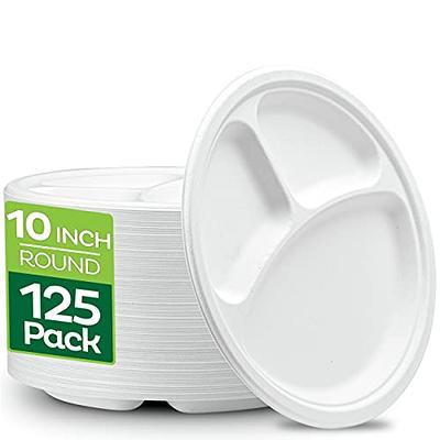 Paper Plates, 100% Compostable Heavy Duty Disposable 10 Inch Plate -  [125-Pack] - {PFAS-Free} - {BPI Certified} Eco-Friendly, Biodegradable  Bagasse