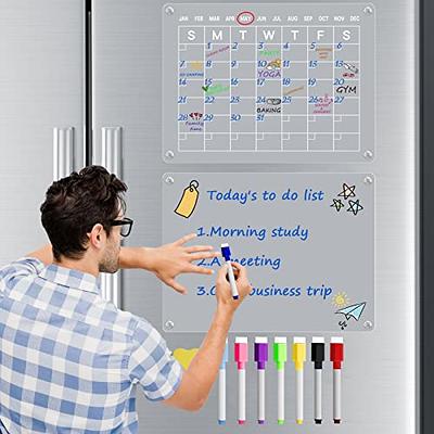 Magnetic Acrylic Calendar for Fridge 2 Set Clear Dry Erase Calendar Board  for Refrigerator Reusable Magnetic Monthly and Weekly Planner Whiteboard  17x12 Inches Includes 5 Markers 5 Colors for Home Kitchen Fridge