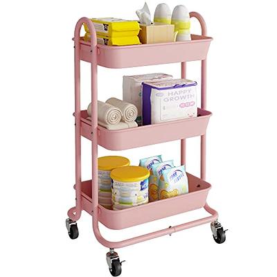  LEZIOA 3 Tier Rolling Cart, Ajustable Art Craft Cart Organizer  on Wheels, Metal Utility Storage Cart with Handle for Kitchen Bathroom,  Mobile Multifunctional Salon Trolley Makeup Cart, Easy Assembly : Office