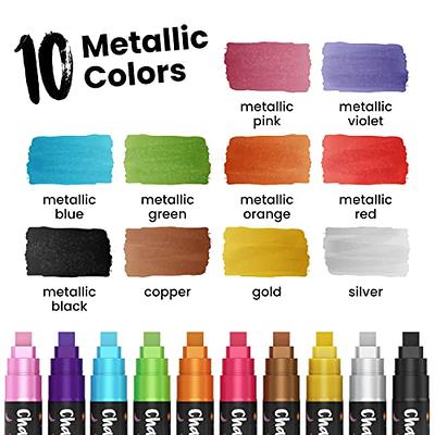 Chalkola 10mm Window Markers - 10 Chalk Pens (with Gold, Silver) - 10mm Wide Tip - Washable Liquid Chalk Markers for Blackboa