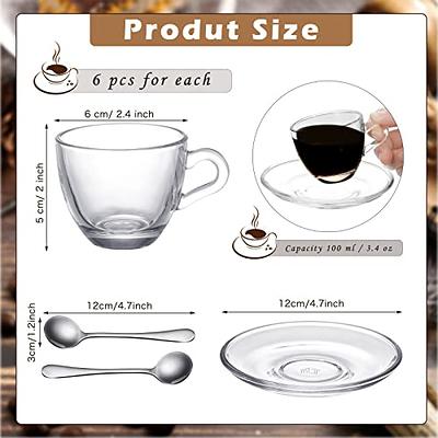 BOHEM'S Espresso Cups, 3.2-Ounce. Small Demitasse Clear Glass  Espresso Drinkware, Set Of 2 Cups, Saucers and Stainless Steel mini Spoons,  Hostess, Coffee Lover/Enthusiast (clear): Espresso Cups