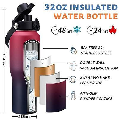 HYDROWION Insulated Water Bottles, Water Bottle fits in Car Cup Holder  (Cold 48 hrs, Hot 24 hrs) with Straw Lid, Spout Lid and Flex Cap,T-shpaed  Water