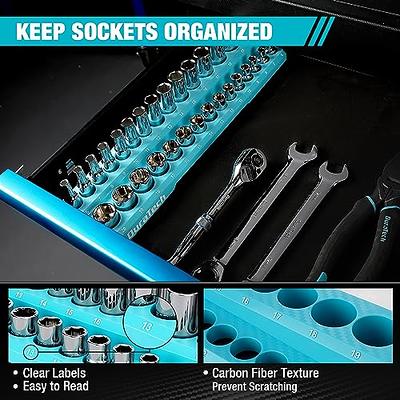 WorkPro Magnetic Socket Organizer Set 6-Piece Socket Holder Set Includes 1/4' 3/8' 1/2' Drive Metric SAE Socket Trays Holds 141 Pieces Standard Size A