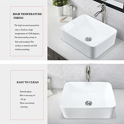 White Bathroom Ceramic Vessel Sink Basin Bowl Combo Black Mixer Faucet  Drain Set