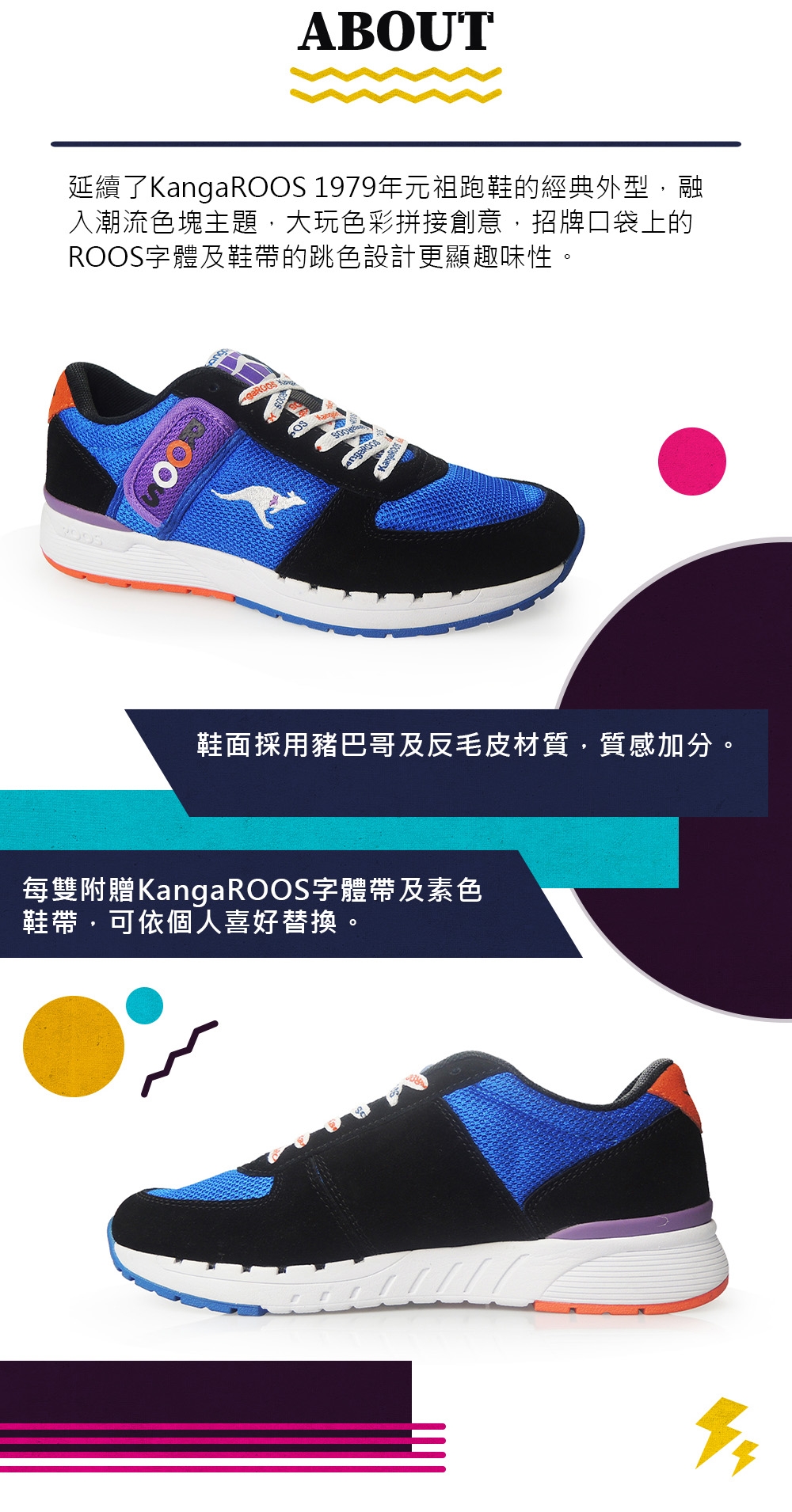 KANGAROOS 男 COMBAT 經典口袋鞋(藍黑)