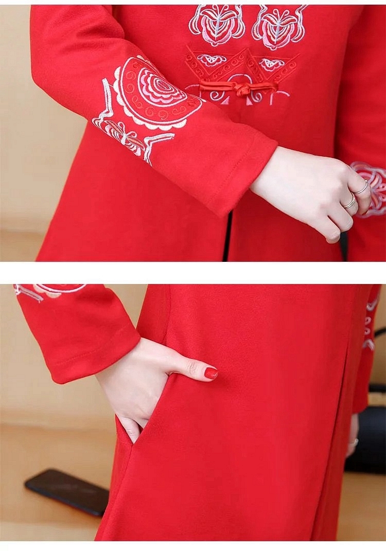 復古奢華中國風立體繡藝氣質紅外套L-5XL-KVOLL