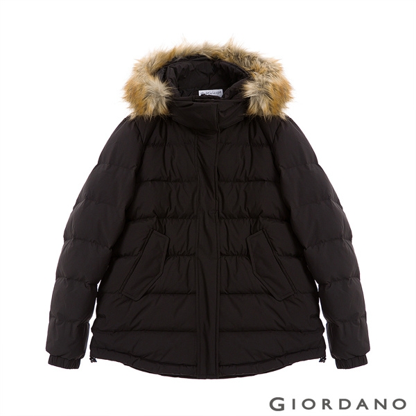 GIORDANO 女裝素色可拆式連帽羽絨外套 - 01 標誌黑