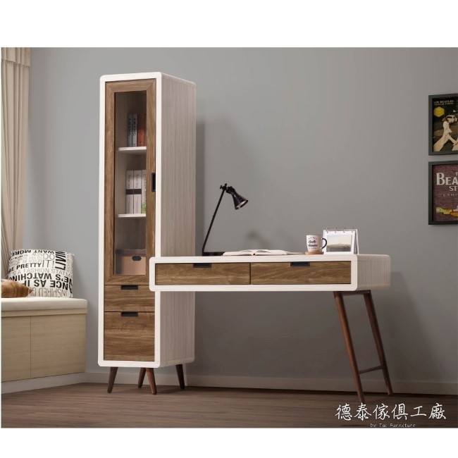 D&T 德泰傢俱 Miduo北歐胡桃木5.3尺L型書桌 -159x59.5x182cm