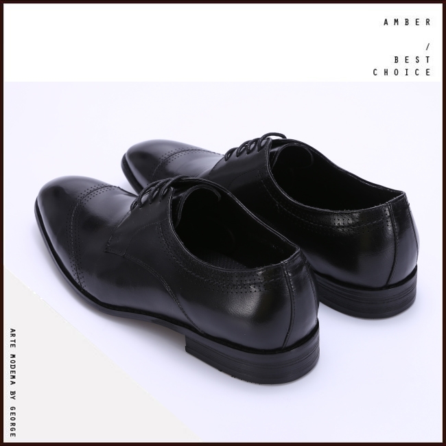 Amber 特殊縫線柔軟真皮紳士鞋-黑色