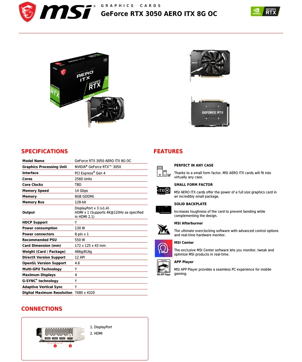 MSI 微星GeForce RTX 3050 AERO ITX 8G OC 顯示卡| RTX 30系列| Yahoo