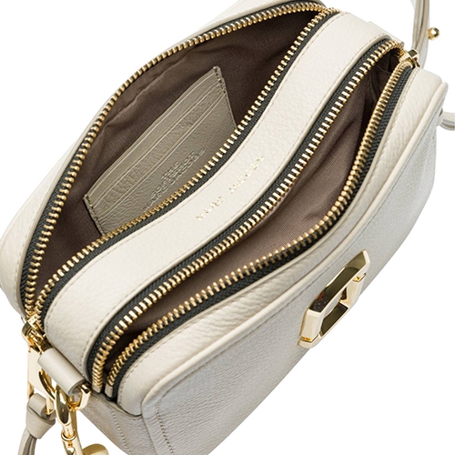 MARC JACOBS The Softshot The 21雙層拉鍊皮革肩背斜背包 米色