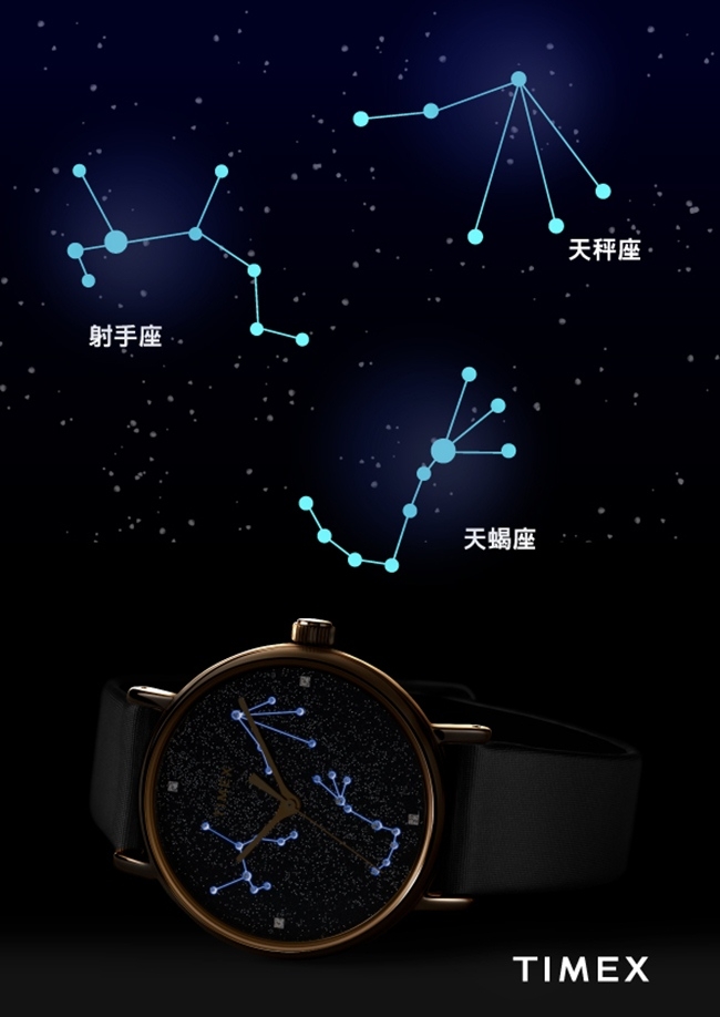 TIMEX 天美時 復刻系列 Swarovski星象手錶- 黑/37mm