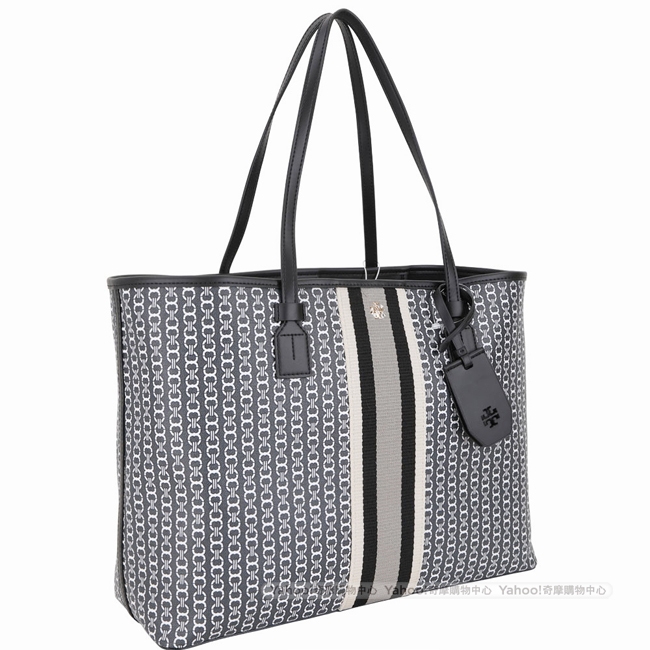 TORY BURCH GEMINI LINK CANVAS 塗層帆布托特包(黑色)