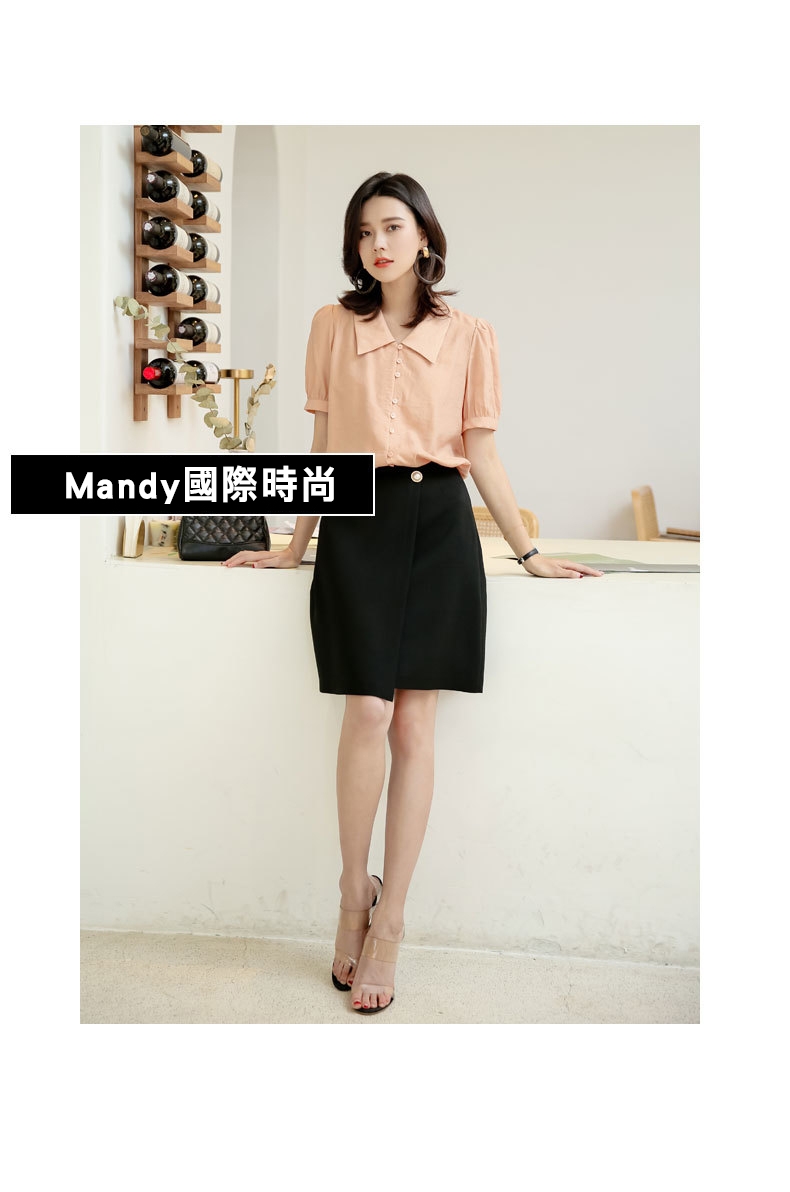 Mandy國際時尚 時尚氣質雪紡半身裙前開叉短裙A字裙_預購【韓國服飾】