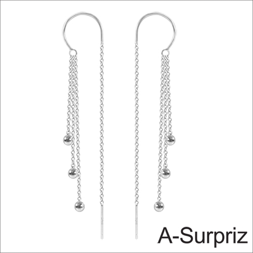 A-Surpriz 雙面戴C型直線流蘇珠純925銀耳環(銀)