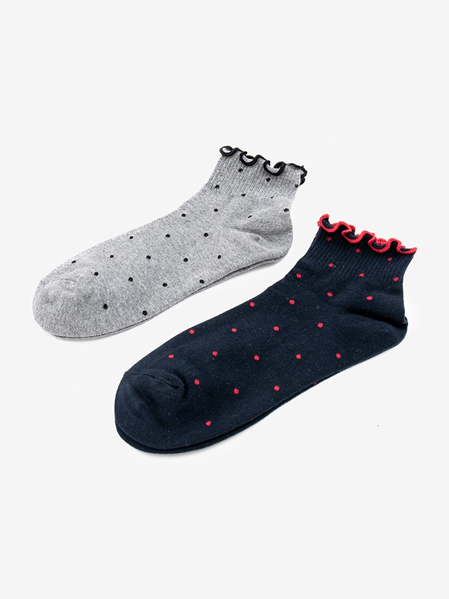 H:CONNECT 韓國品牌 女襪 -捲邊點點短襪組-灰
