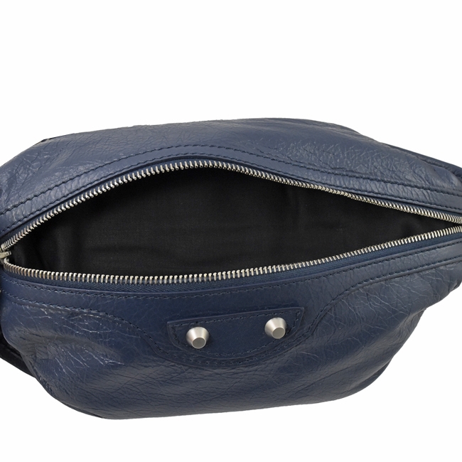 BALENCIAGA 銀釦小羊皮時尚腰包/胸口包(深藍)