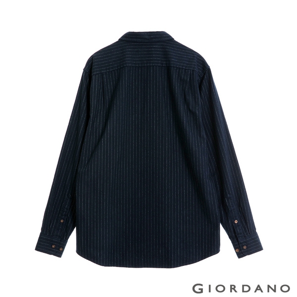 GIORDANO 男裝法蘭絨溫暖磨毛長袖襯衫-03 標誌海軍藍/條紋