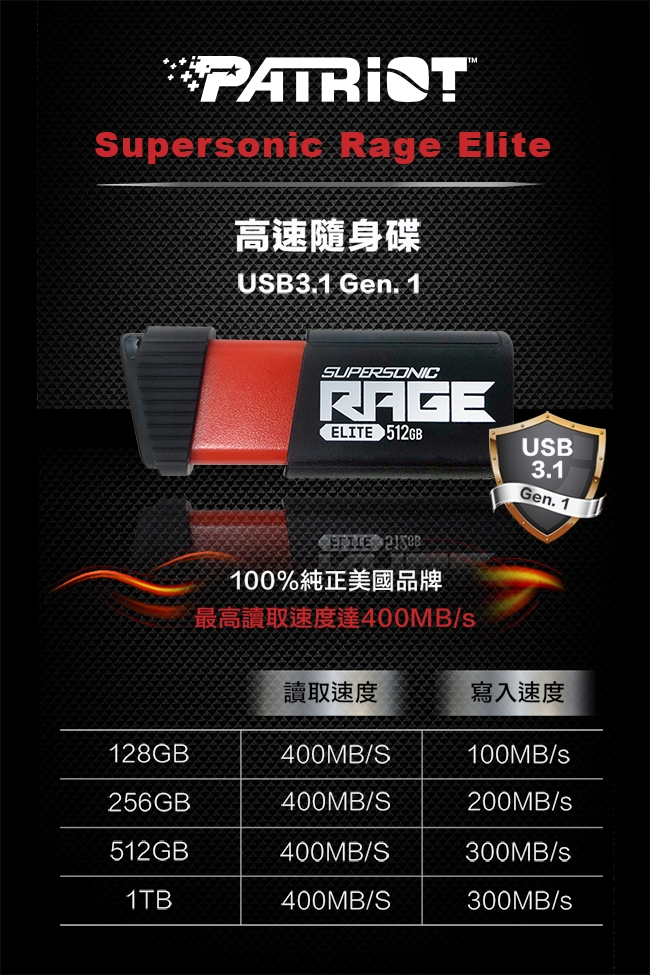 Patriot美商博帝 Rage Elite 512GB USB3.1 隨身碟
