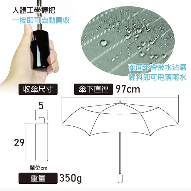 飛蘭蔻 2964 條紋防潑水布自動開收傘 (隨機出貨)