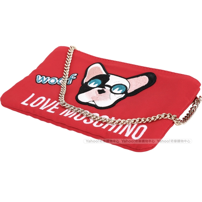 LOVE MOSCHINO 法鬥犬尼龍手拿/鍊帶包(紅色)