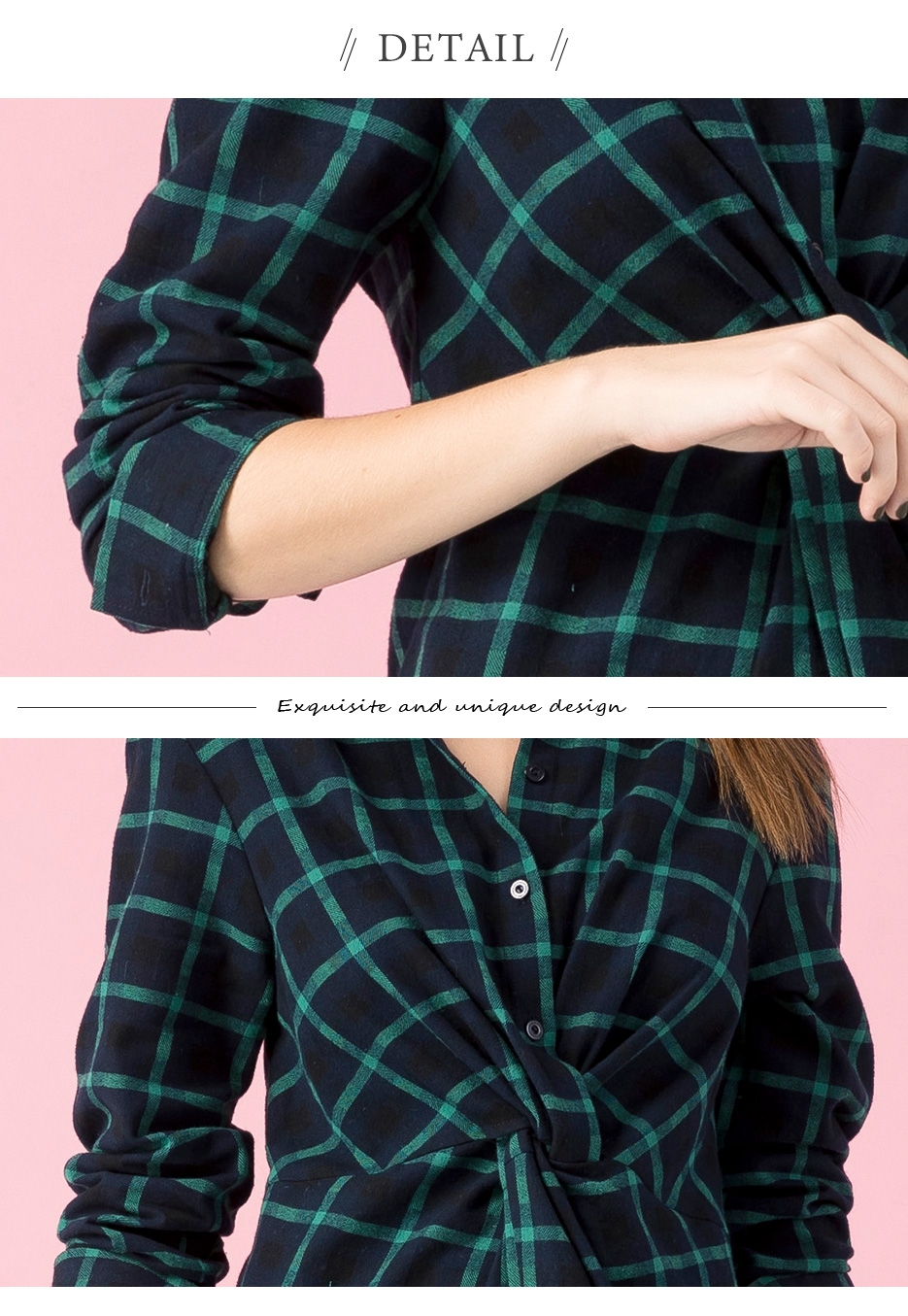 【IGD 英格麗】棉質褶襉造型格紋洋裝-綠