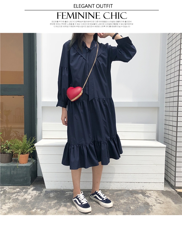 【韓國K.W.】日系清甜V領多層修身洋裝-2色