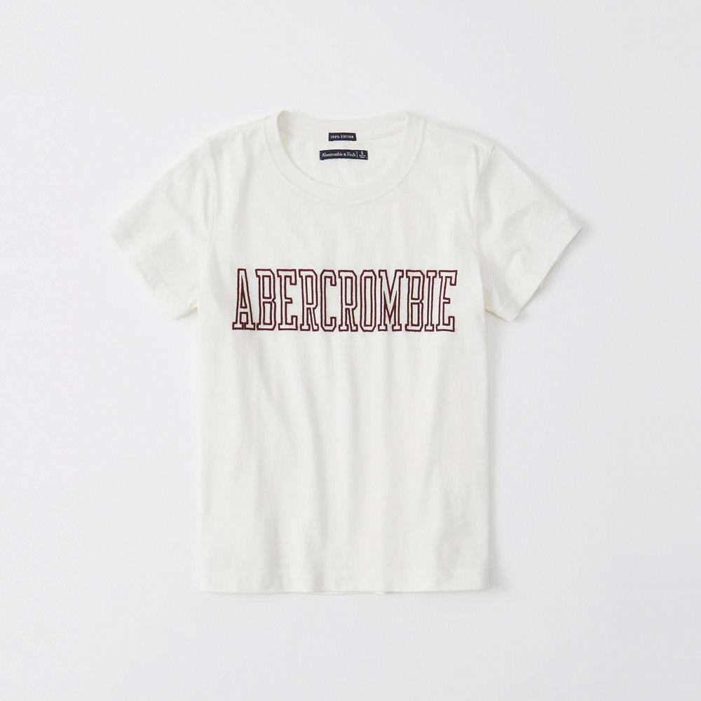 麋鹿 AF A&F 經典文字印刷短袖T恤(女)-米白色