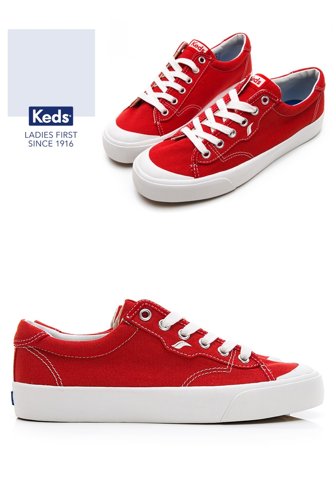 Keds CREW KICK 經典半月帆布綁帶休閒鞋-紅