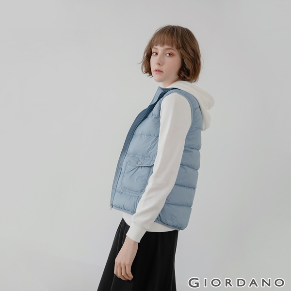 GIORDANO女裝立領輕薄羽絨背心 - 02 白令海藍