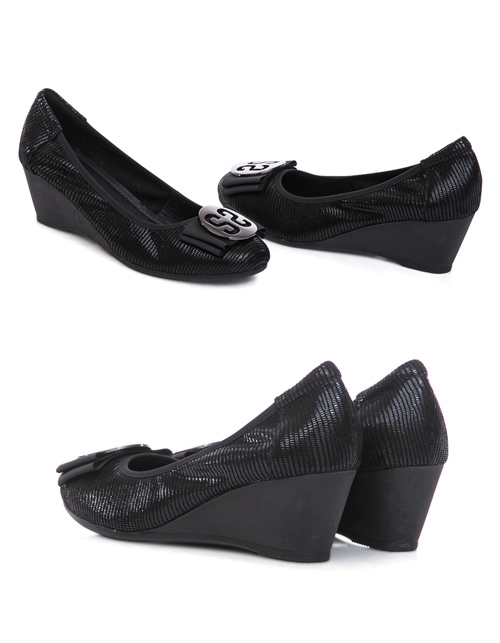 TAS優雅飾花蝴蝶結楔型娃娃鞋-個性黑