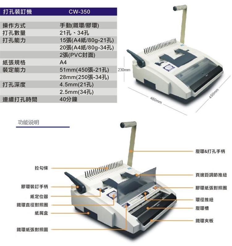 DSB CW-350 手動打孔裝訂機