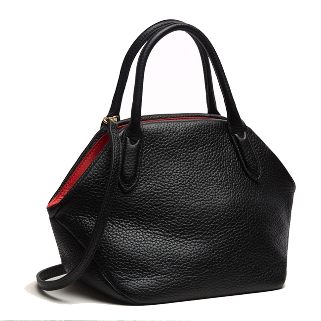 LULU GUINNESS VALENTINA 紋理皮革手提/側背包-小 (黑)