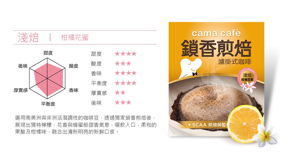 cama cafe 鎖香煎焙-柑橘花蜜 濾掛式咖啡-淺焙(8gx6包)