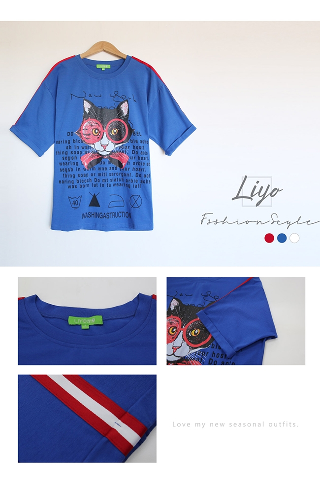 上衣-LIYO理優-休閒貓咪手繪風t shirt