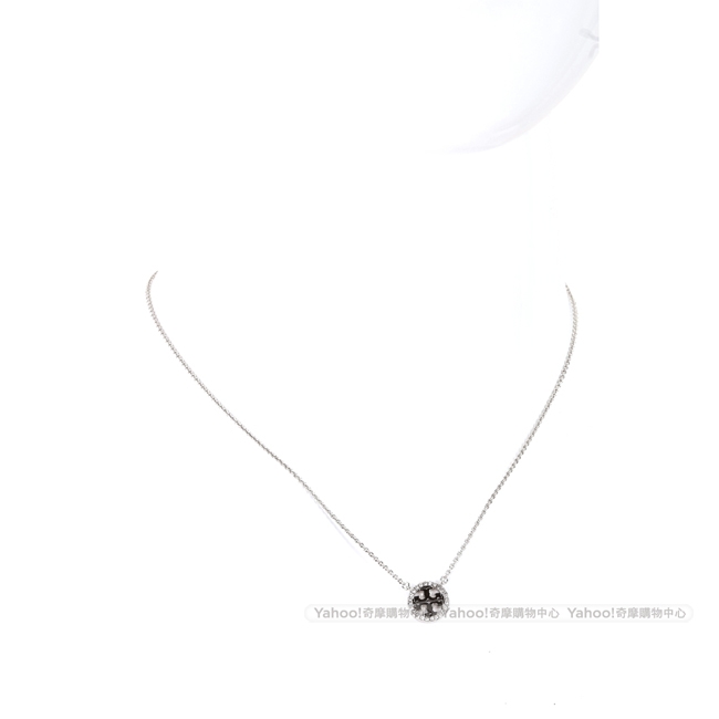TORY BURCH Crystal 雙T鑲水晶圓牌項鍊(銀色)