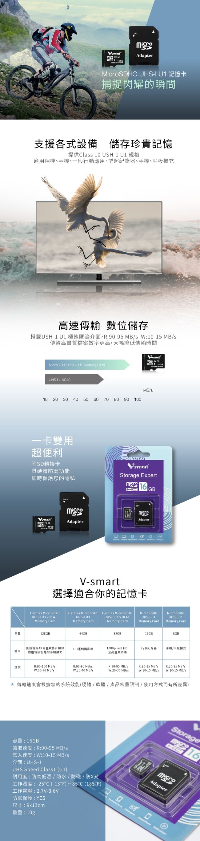 V-smart MicroSDHC UHS-I U1記憶卡 16GB
