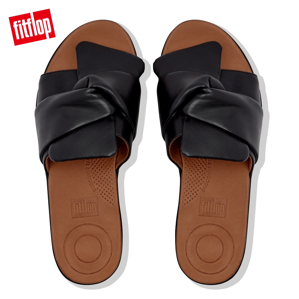 FitFlop SOLA BOWY LEATHER SLIDES 黑色