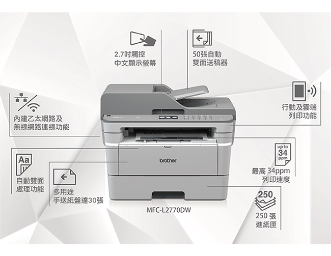 Brother MFC-L2770DW 黑白雷射多功能複合機+TN-2480高容量碳粉匣