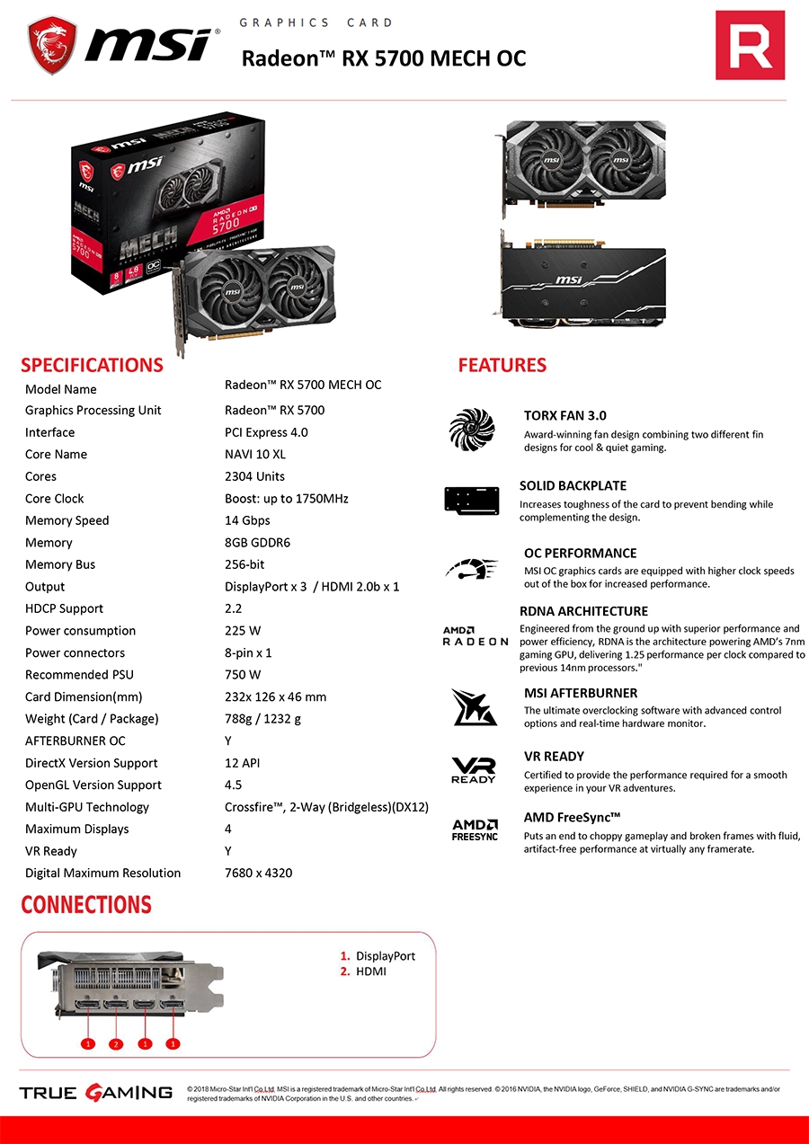 (無卡分期12期)MSI微星 Radeon RX 5700 MECH OC 顯示卡