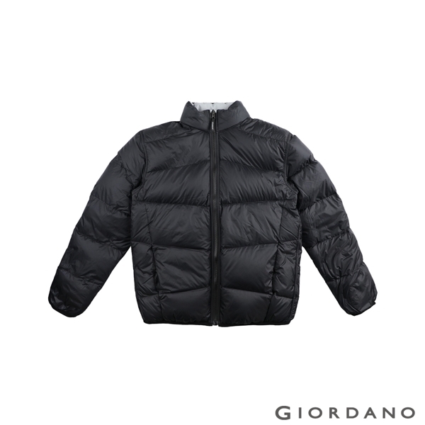 GIORDANO 男裝雙面防潑水輕羽絨外套 - 05 霧港灰x標誌黑