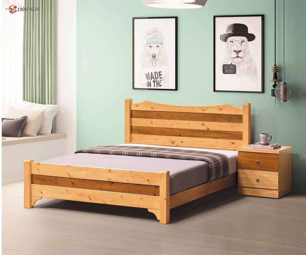 MUNA 雅歌檜木色6尺雙人床(實木床板) 187X202X95cm