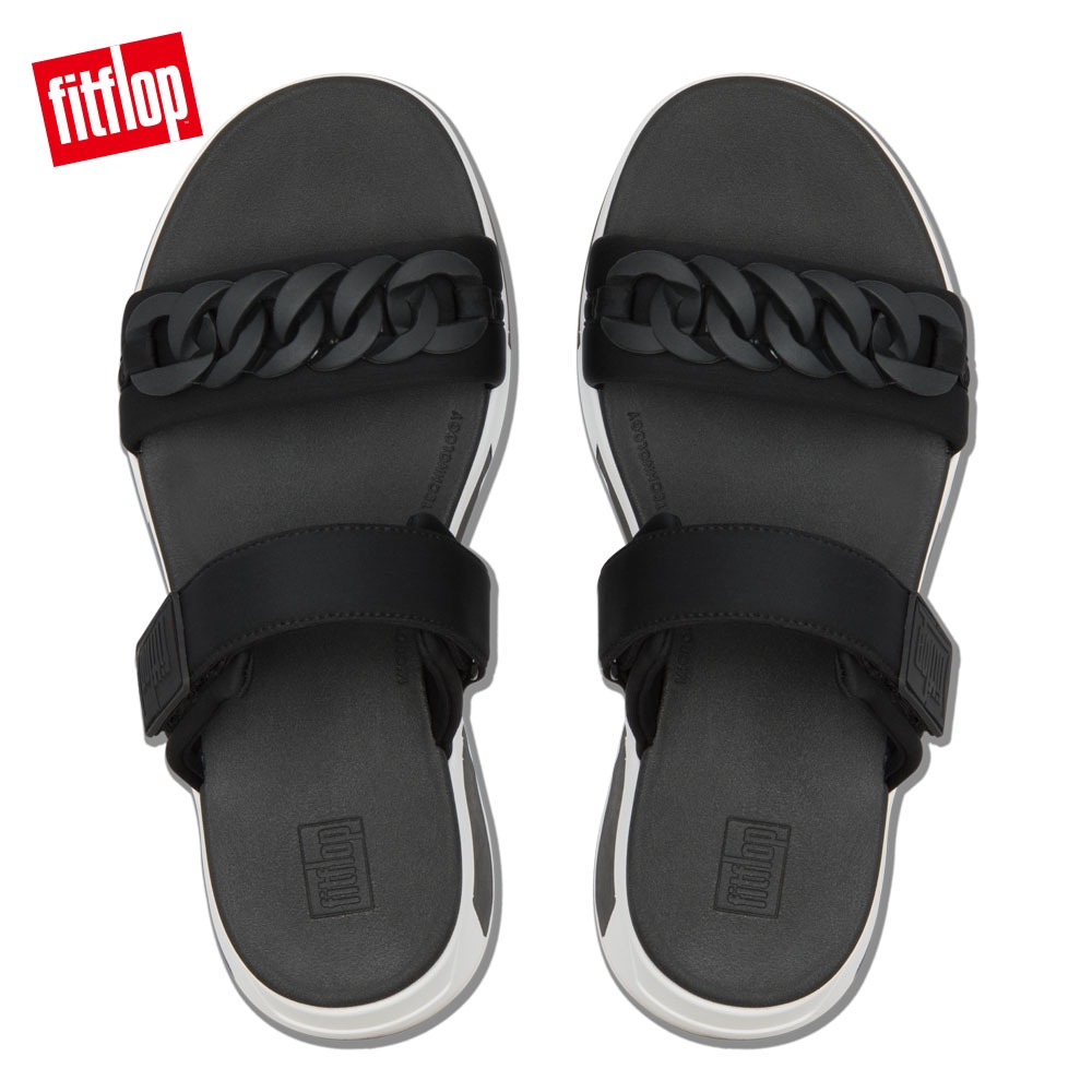 FitFlop HEDA CHAIN SLIDES時尚運動風雙帶涼鞋 黑色