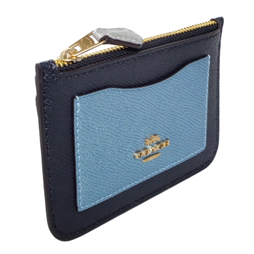 COACH午夜藍防刮皮革撞色前口袋卡夾零錢包