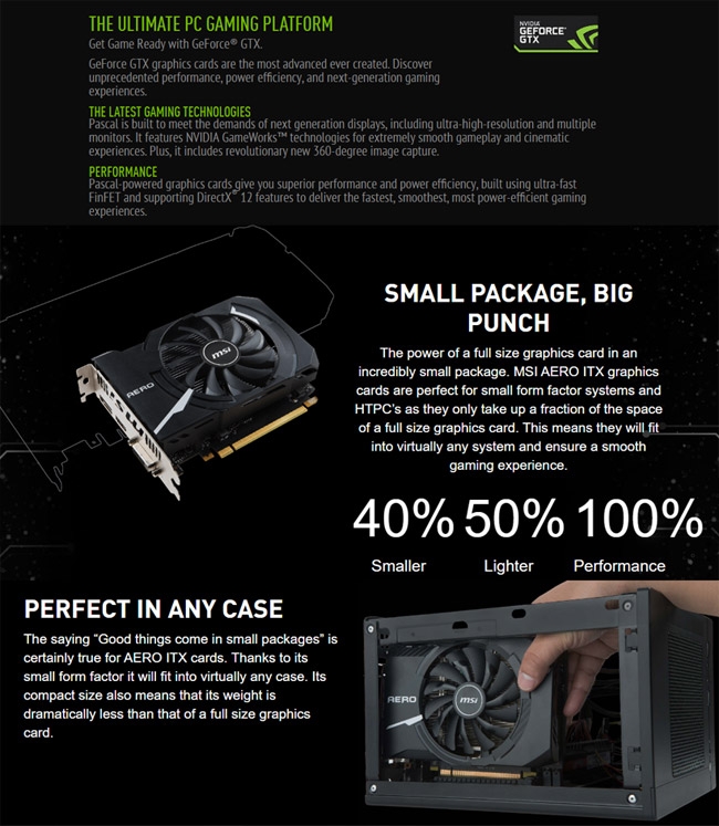 微星GeForce GTX 1050 Ti AERO ITX 4G OC顯示卡