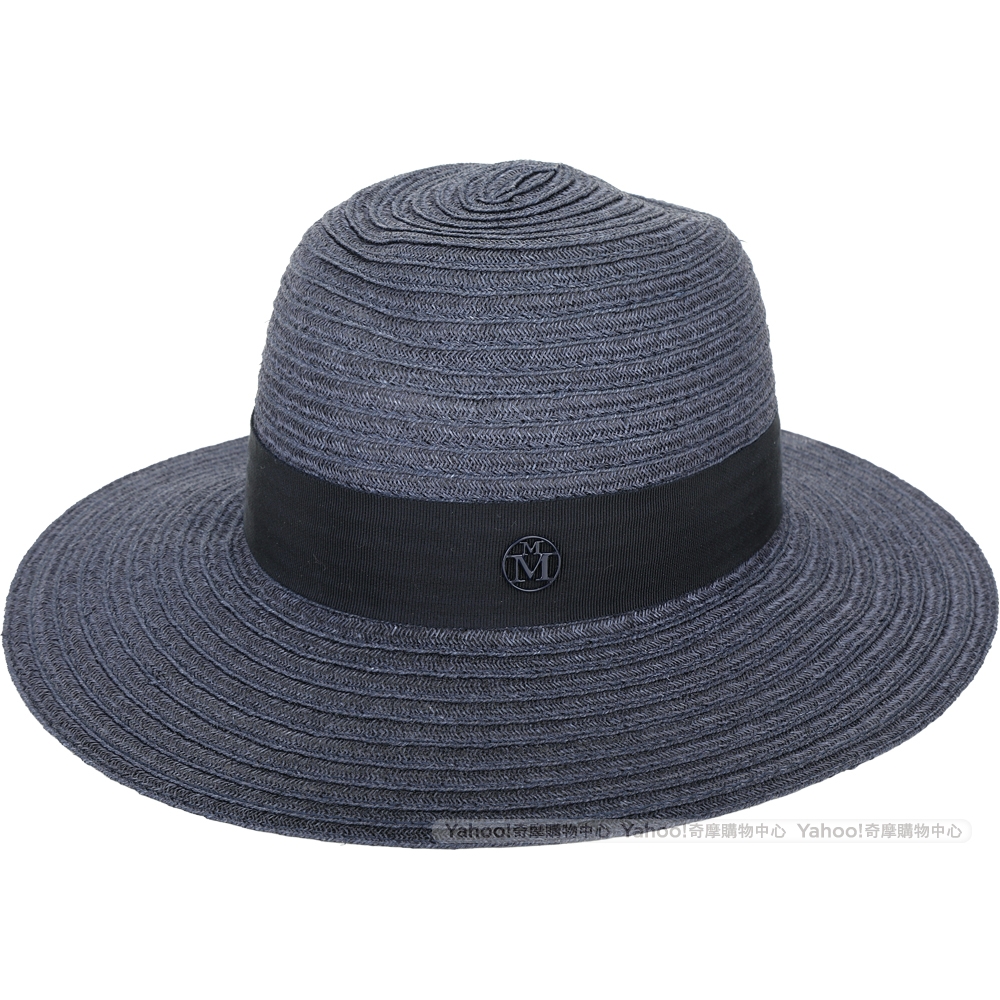 Maison Michel Virginie 同色緞帶軟呢草編寬簷紳士帽(海軍藍) | 精品 