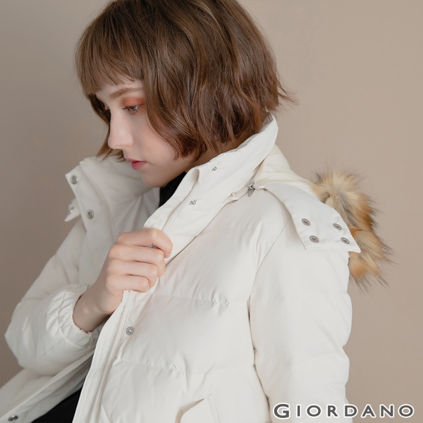 GIORDANO 女裝素色可拆式連帽羽絨外套 - 03 蘆筍白